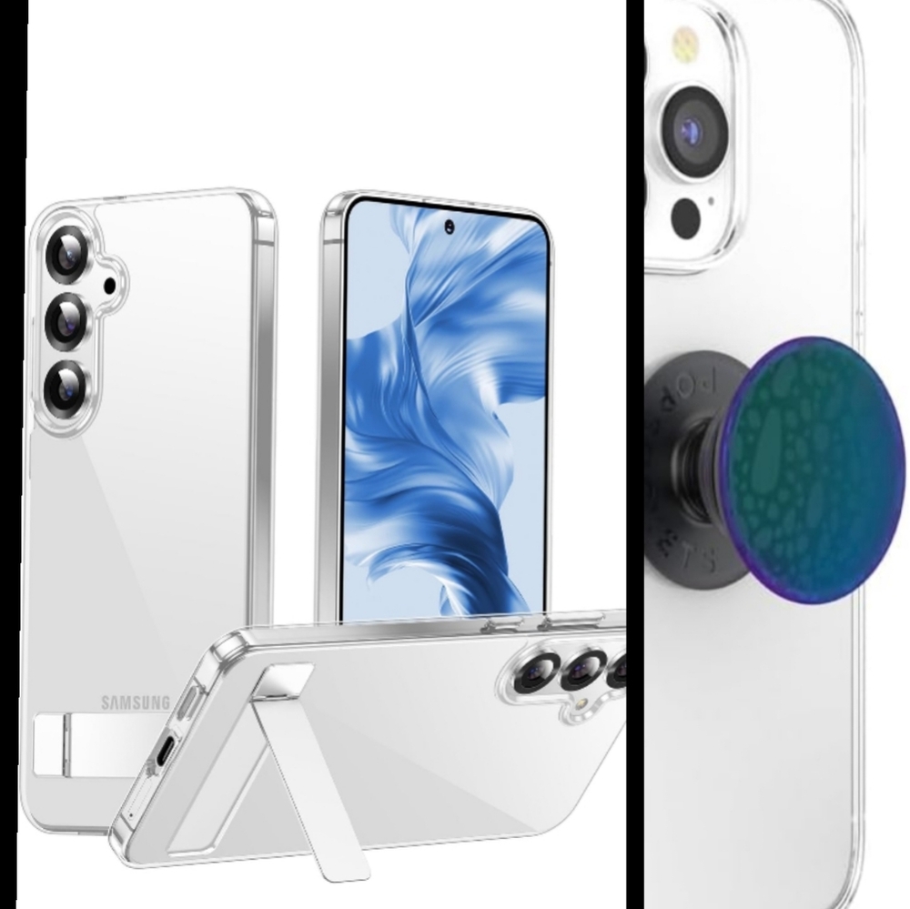 SAMSUNG GALAXY S25 CASE WITH POP SOCKET- CRYSTAL CLEAR 6.69" x 3.15"